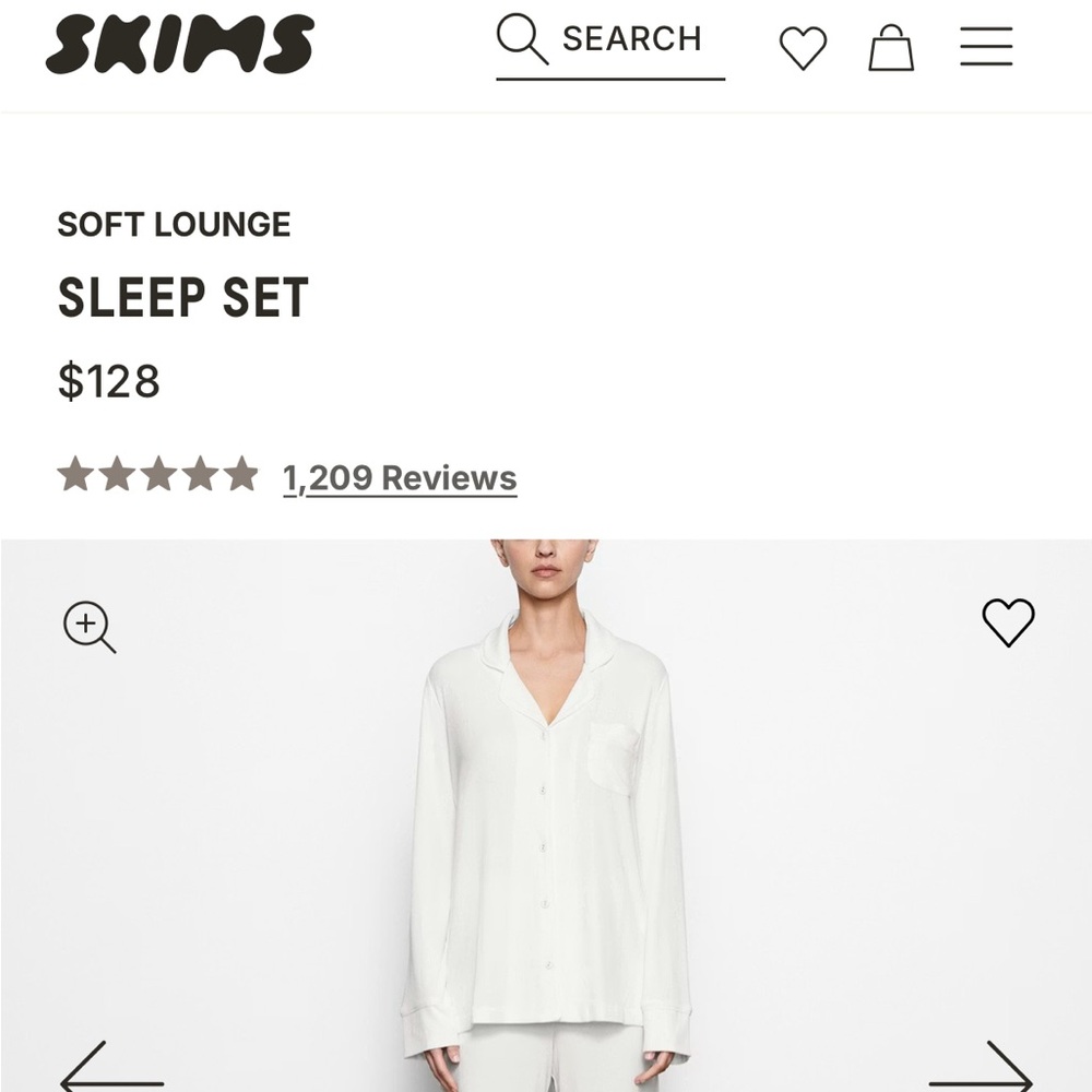 SKIMS Ribbed Modal Soft Lounge White Sleep Top, Button Down